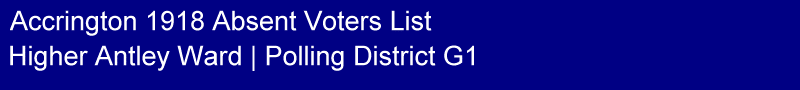Title - Accrington 1918 Absent Voters List, Polling District G1