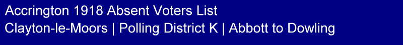 Title - Accrington 1918 Absent Voters List, Polling District K