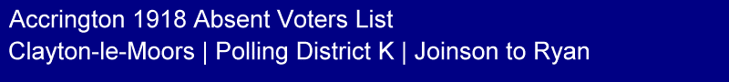 Title - Accrington 1918 Absent Voters List, Polling District K