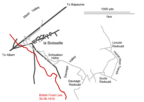 Map of la Boisselle, 1st-6th July 1916