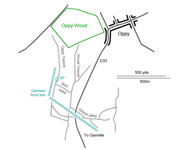 Map of trenches in the Oppy subsector, May 1917