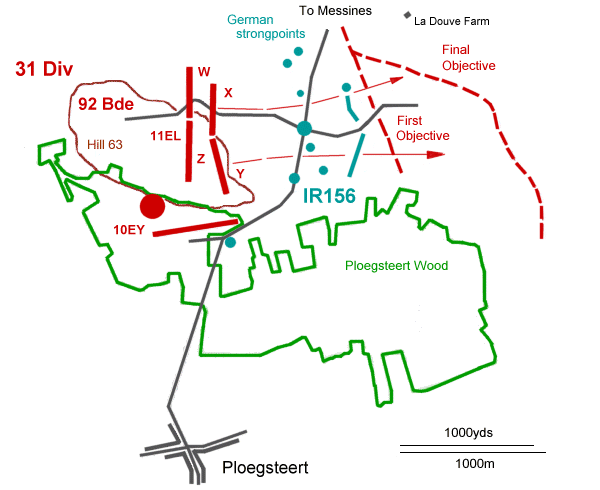 Map of the attack at Ploegsteert Wood, 33k