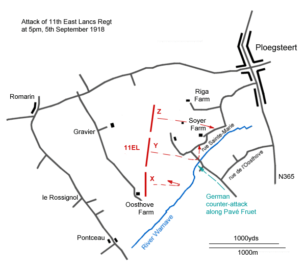 Map of the attack towards the River Warnave