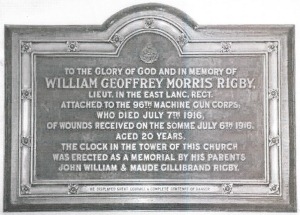 Plaque to the memory of William Rigby